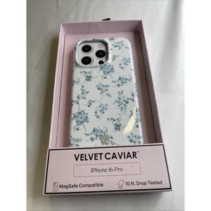 Velvet Caviar iPhone 16 Pro Protective Case Blue Flower Print MagSafe 10ft Drop
